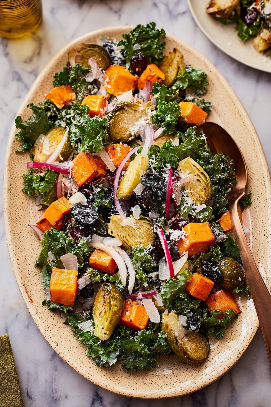 Warm Roasted Veggie Salad with Maple Dijon Vinaigrette final result
