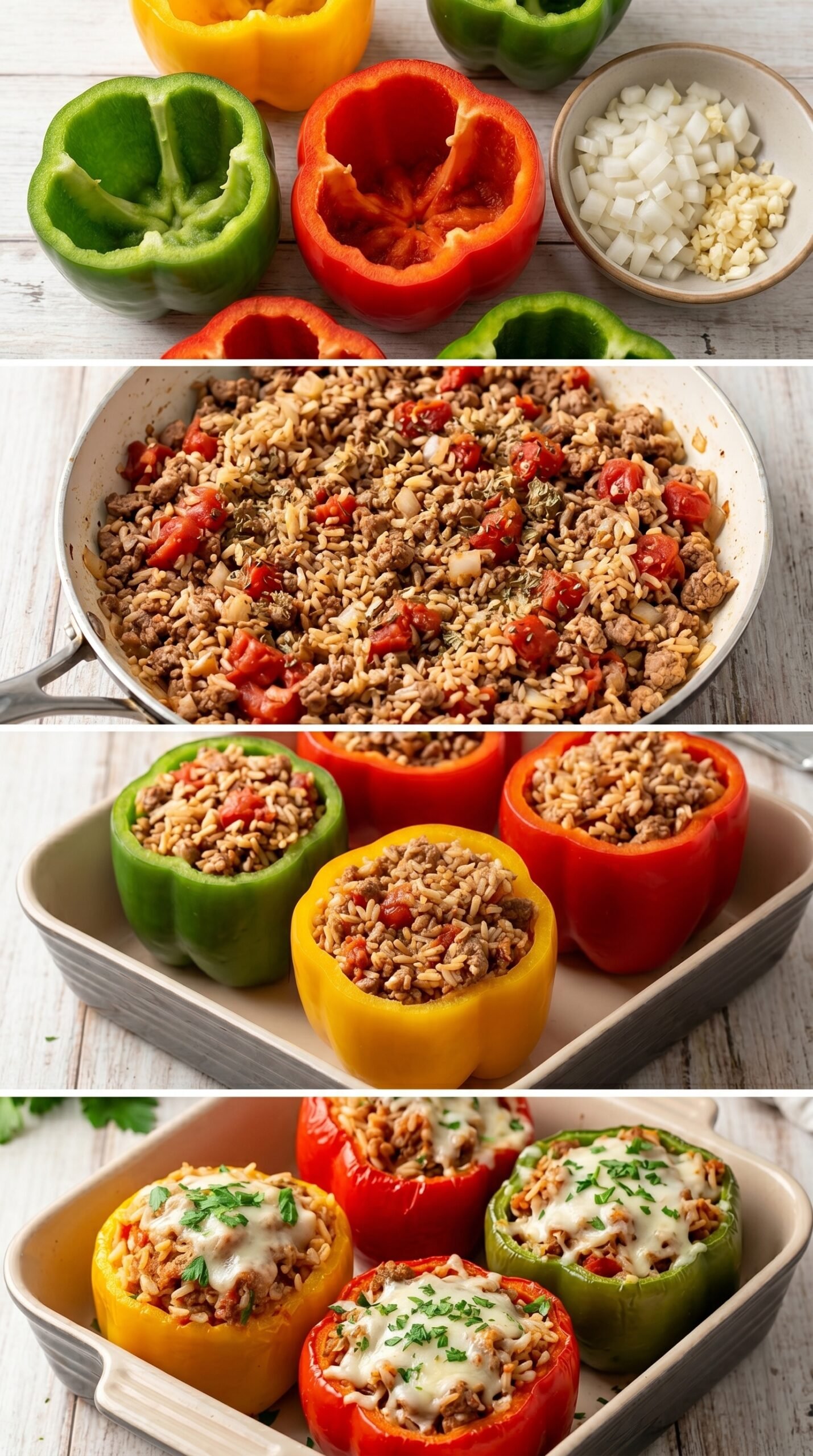 Healthy Stuffed Bell Peppers with Ground Turkey and Rice recipe instructions