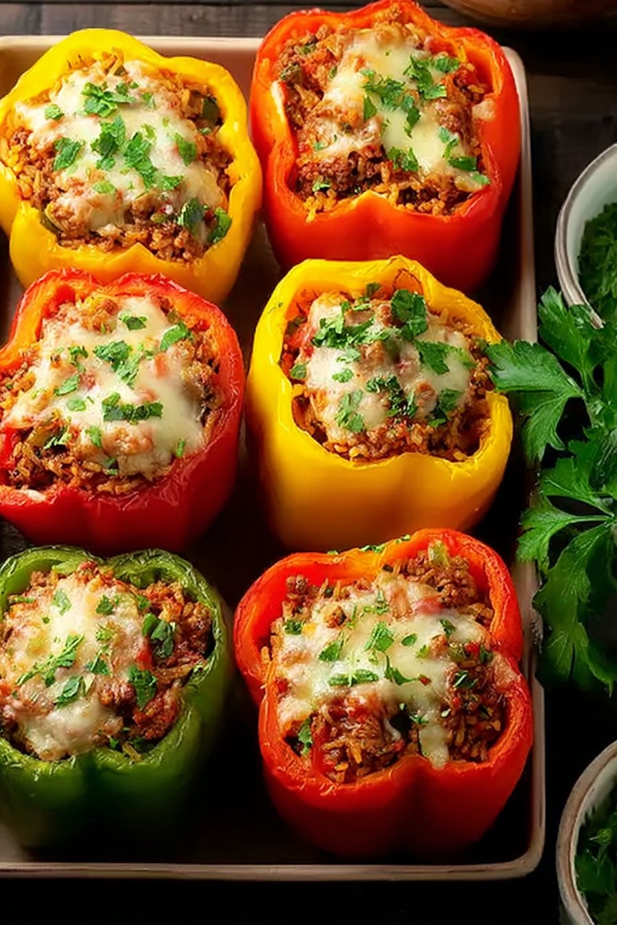 Healthy Stuffed Bell Peppers with Ground Turkey and Rice final result