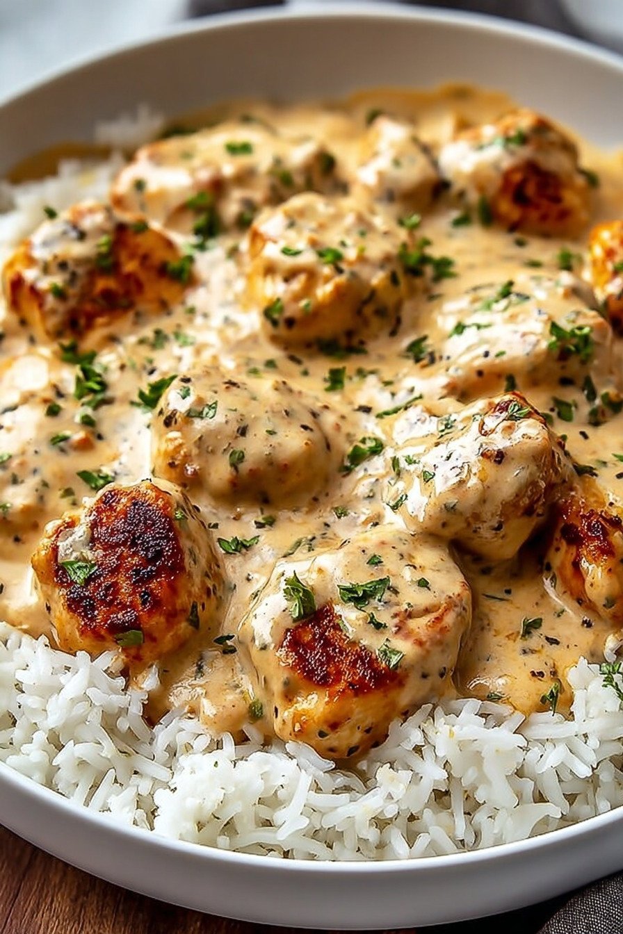 Creamy Smothered Chicken and Rice Recipe final result