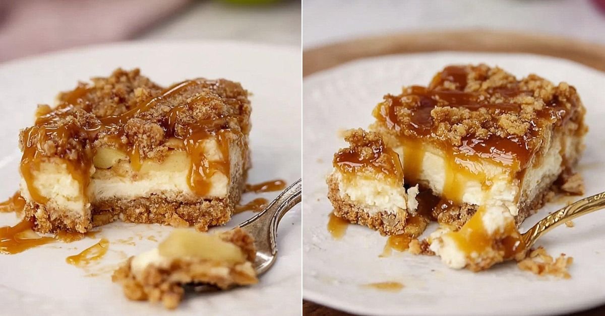 Caramel Apple Cheesecake Bars with Cinnamon Apples and Salted Caramel recipe photo