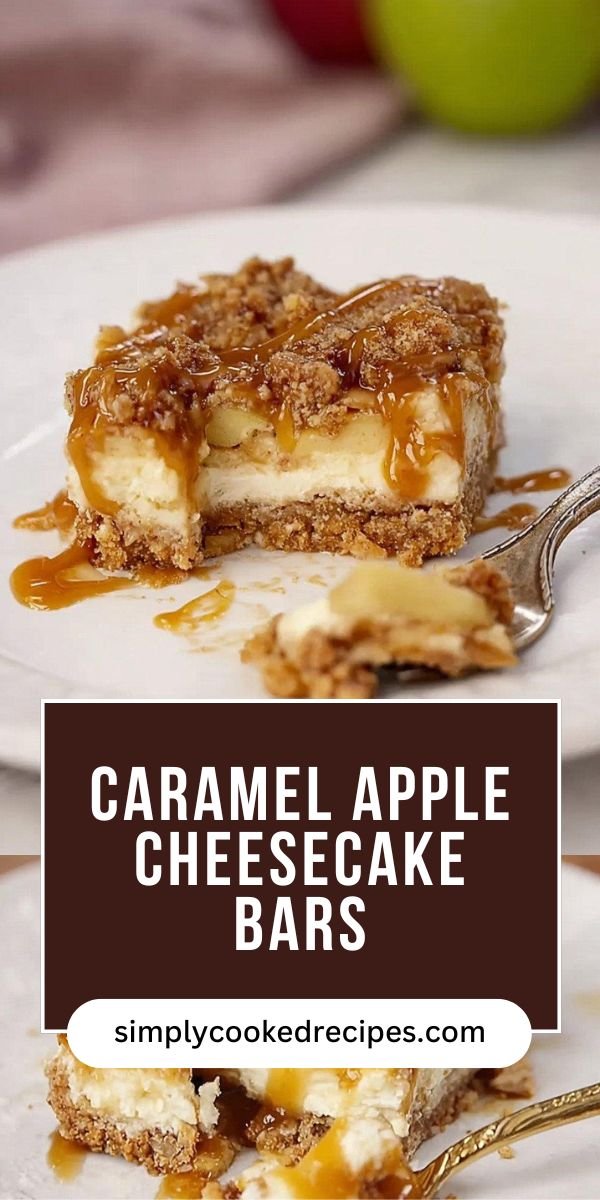 Caramel Apple Cheesecake Bars with Cinnamon Apples and Salted Caramel save this recipe