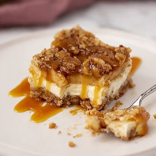 Caramel Apple Cheesecake Bars with Cinnamon Apples and Salted Caramel extra recipe photo