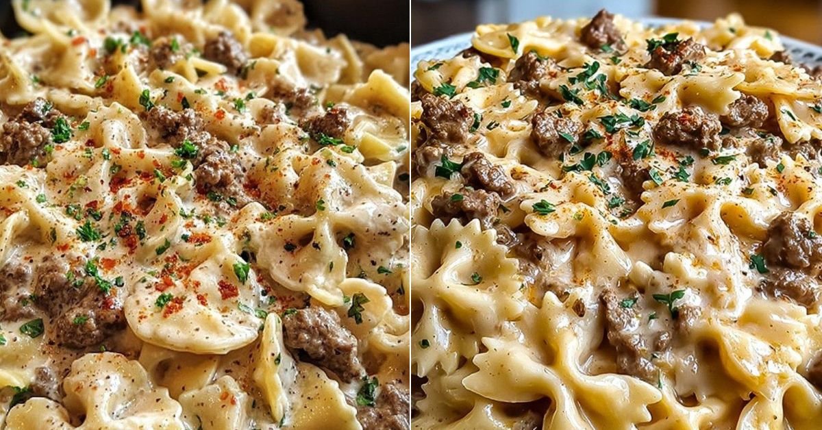 Irresistibly Creamy Cajun Cream Cheese Alfredo Bowties with Beef recipe photo
