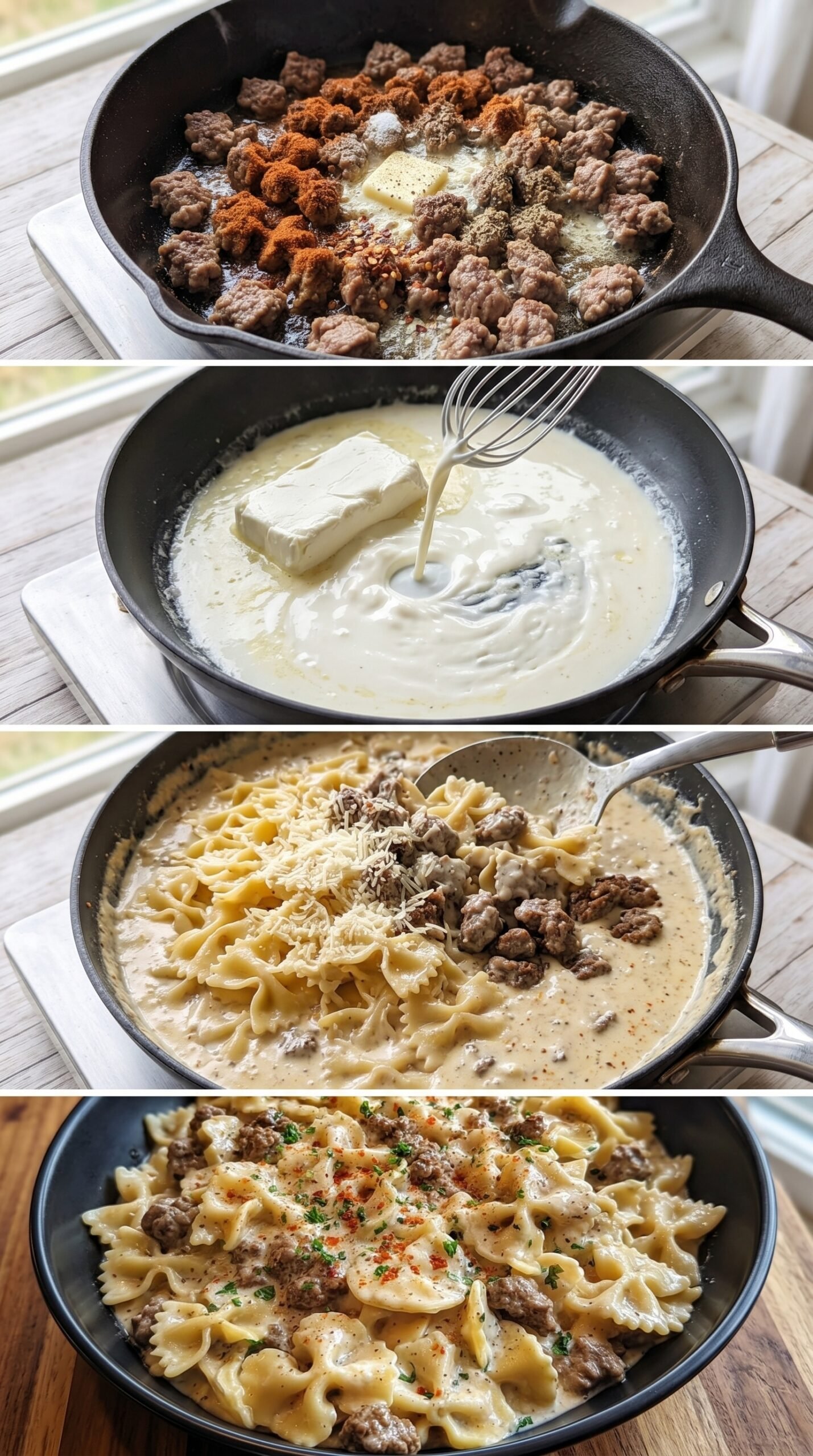 Irresistibly Creamy Cajun Cream Cheese Alfredo Bowties with Beef recipe instructions