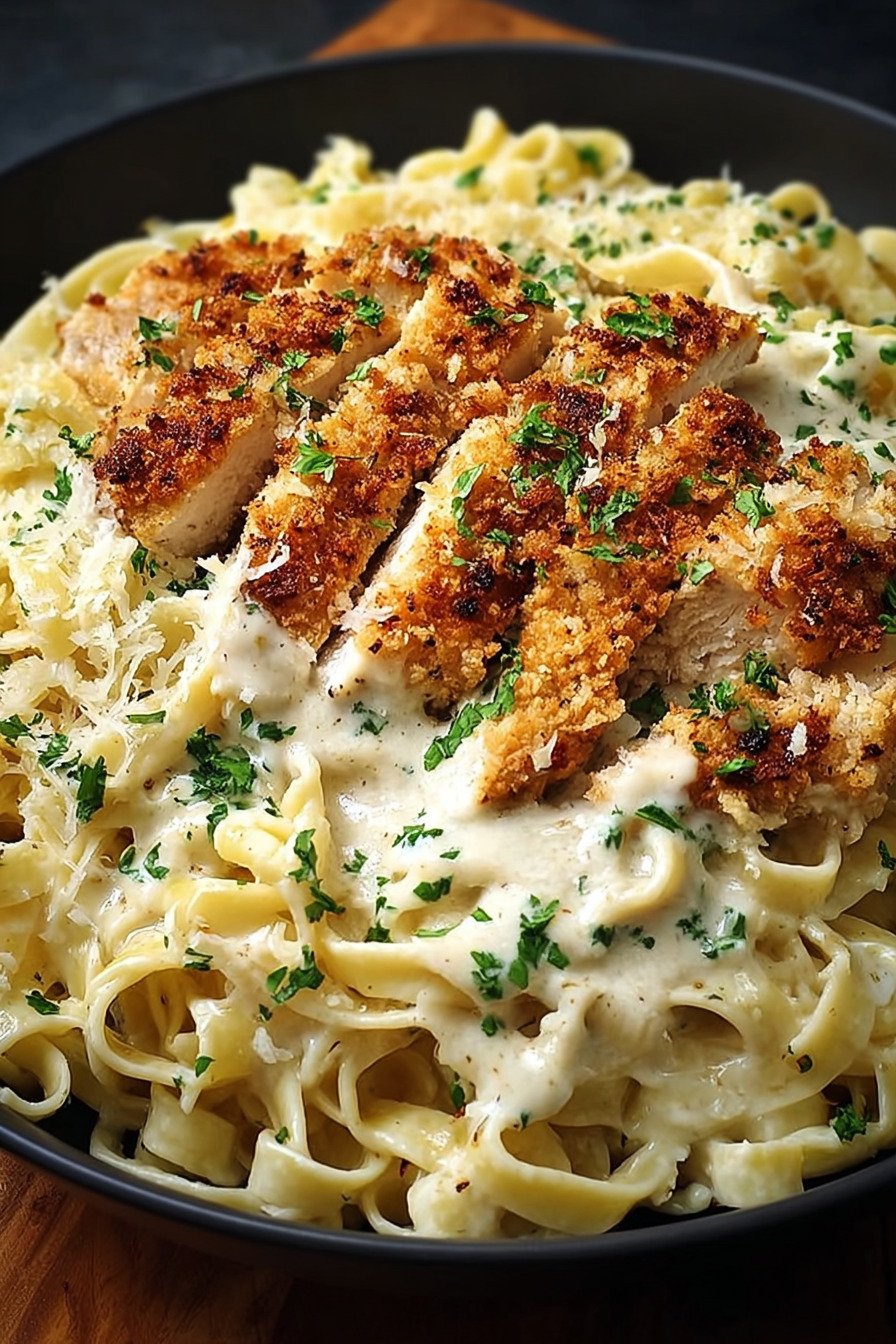 Best Crispy Chicken Fettuccine Alfredo for Dinner Tonight! final result