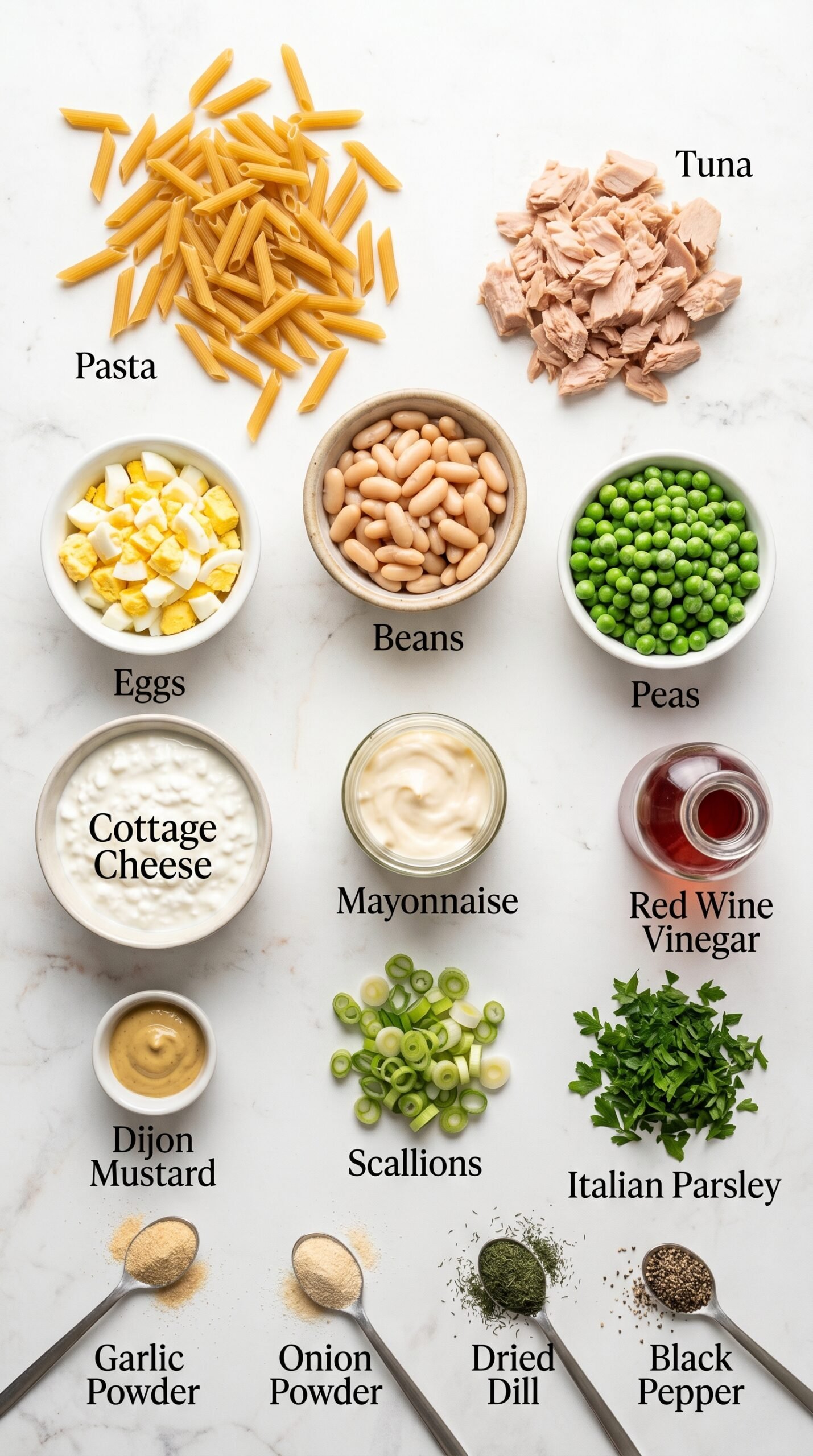 Creamy High-Protein Tuna Pasta Salad recipe ingredients