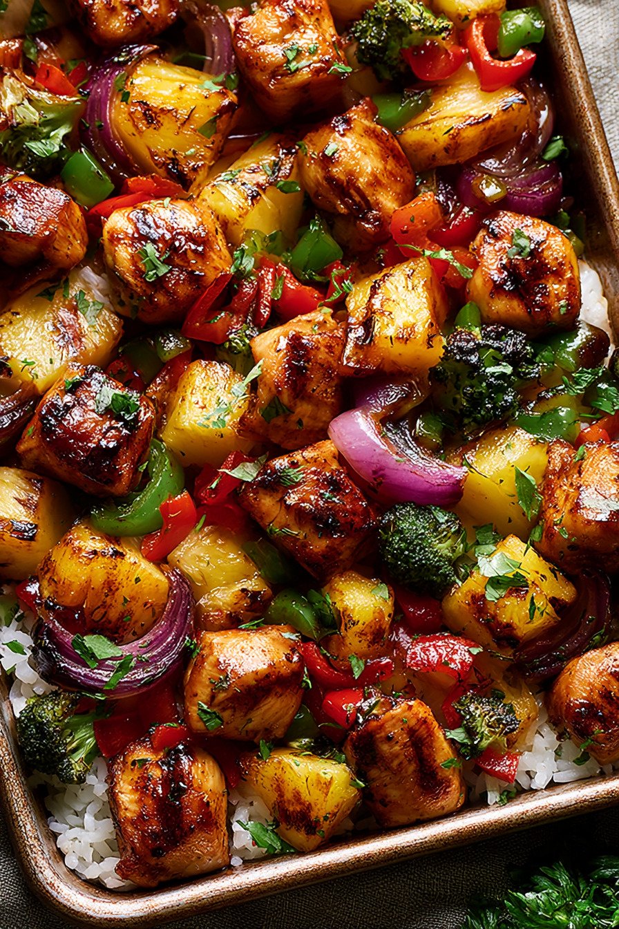 Hawaiian Chicken Sheet Pan final result