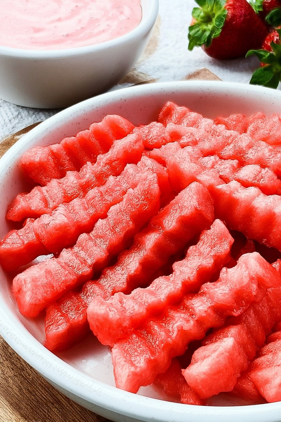 Watermelon Fries With Strawberry Yogurt Dip extra recipe photo