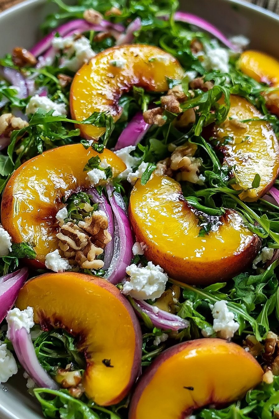 Easy Peach Arugula Salad With Balsamic Honey Dressing final result