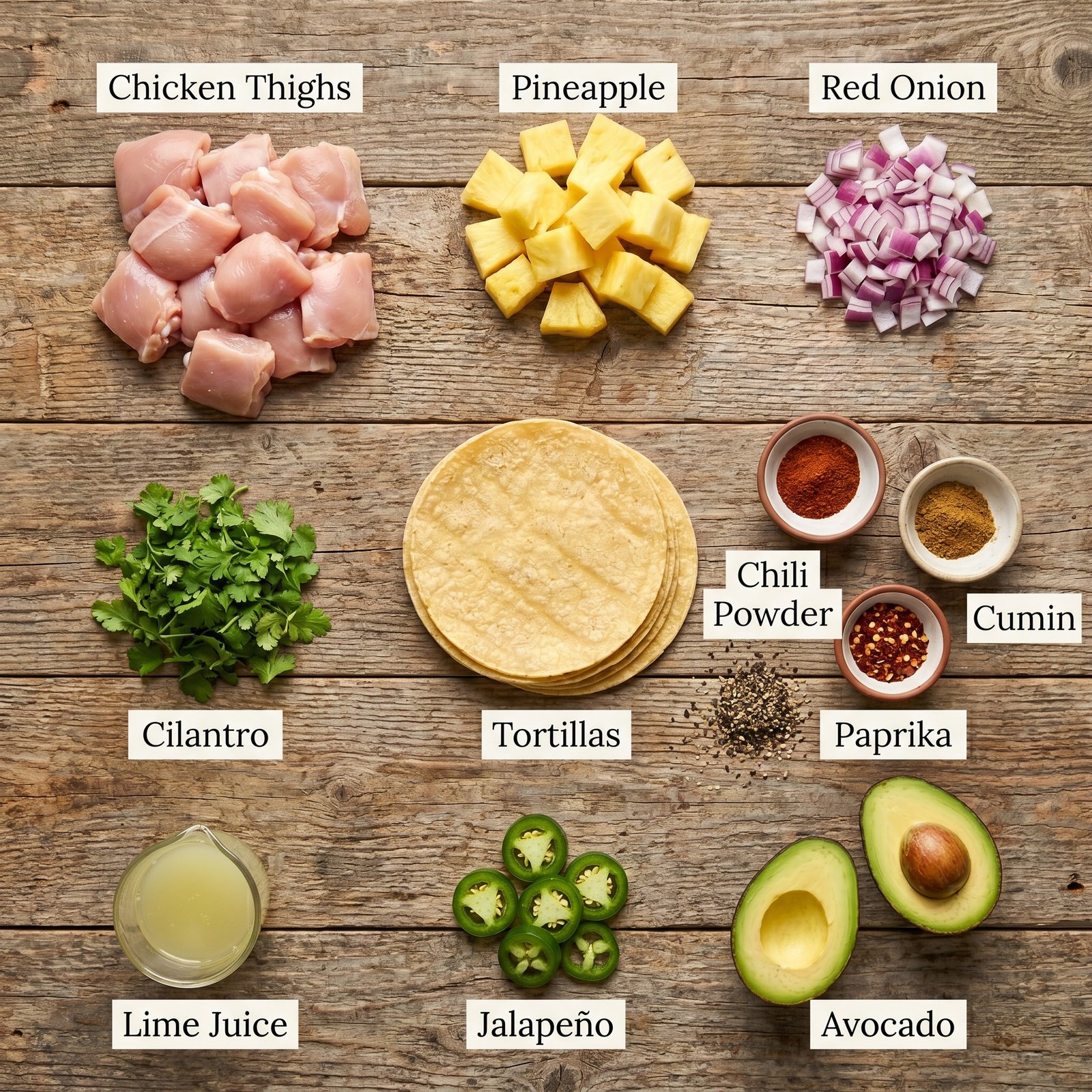 Pineapple Chicken Tacos with Juicy Spiced Chicken recipe ingredients