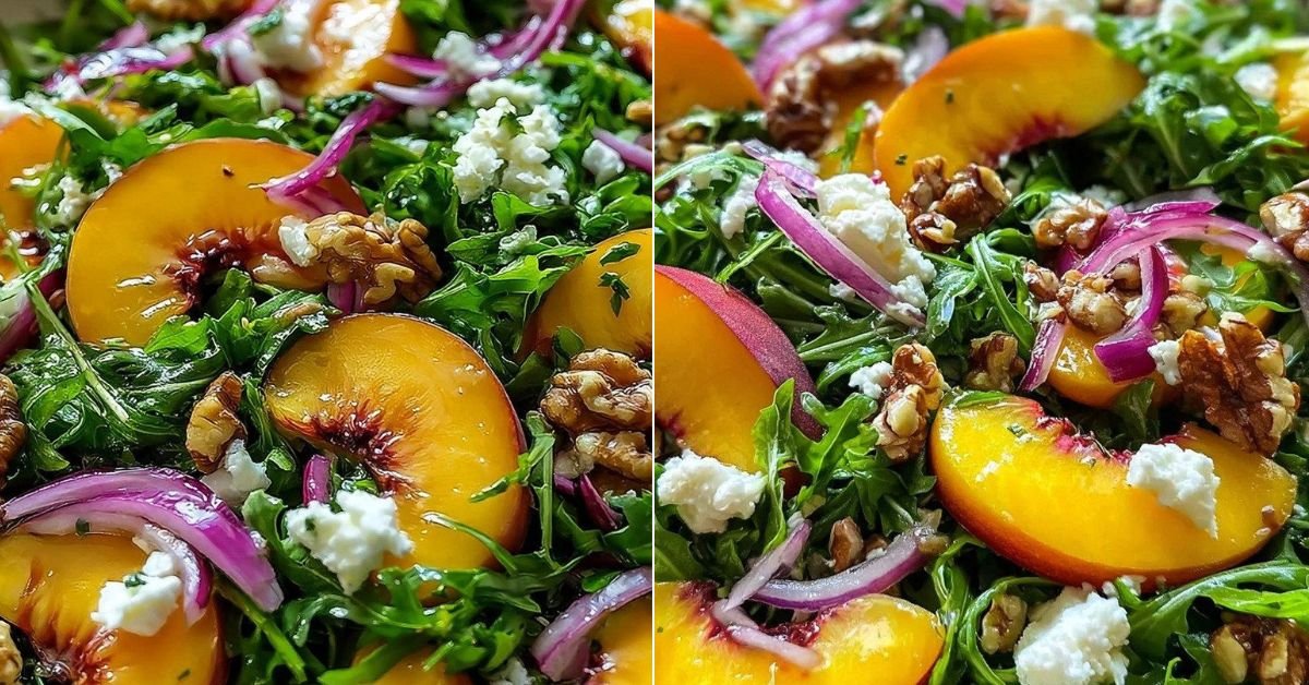Easy Peach Arugula Salad With Balsamic Honey Dressing recipe photo