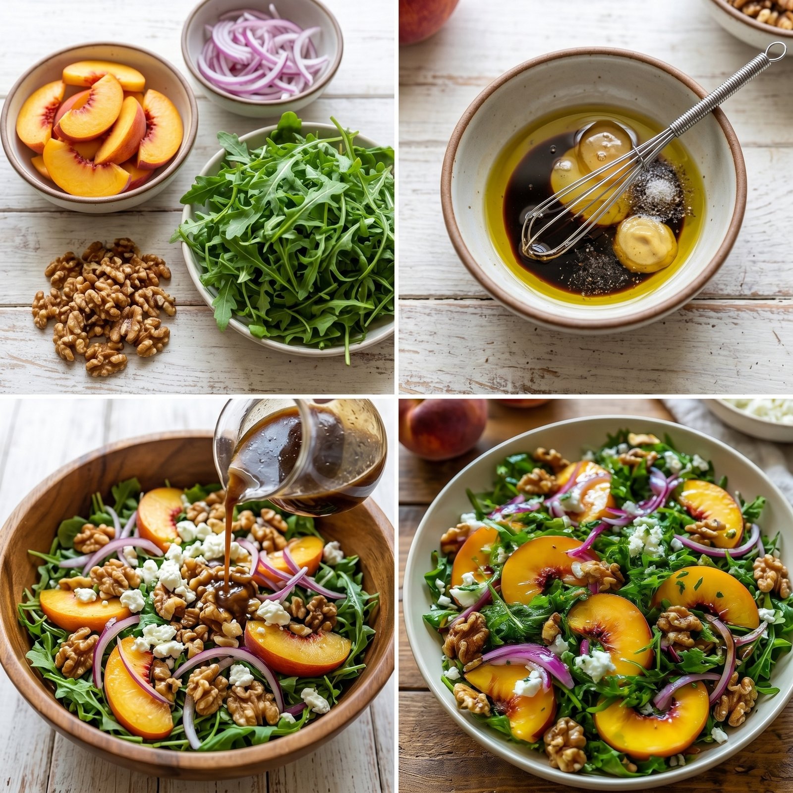 Easy Peach Arugula Salad With Balsamic Honey Dressing recipe instructions